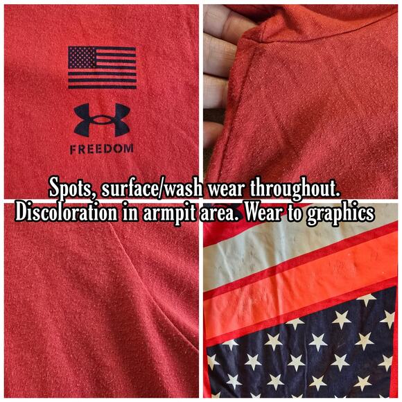 Red Flag Tshirt UA Freedom Size 2X Loose Graphic Tee Under Armour Short Sleeve - Picture 5 of 8